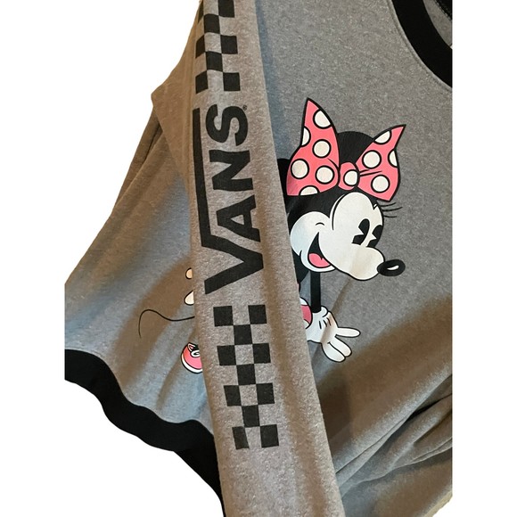 Disney Vans Spellout Minnie Womens Long Sleeve Sweatshirt SZ XS Gray Black Pink - Picture 5 of 10